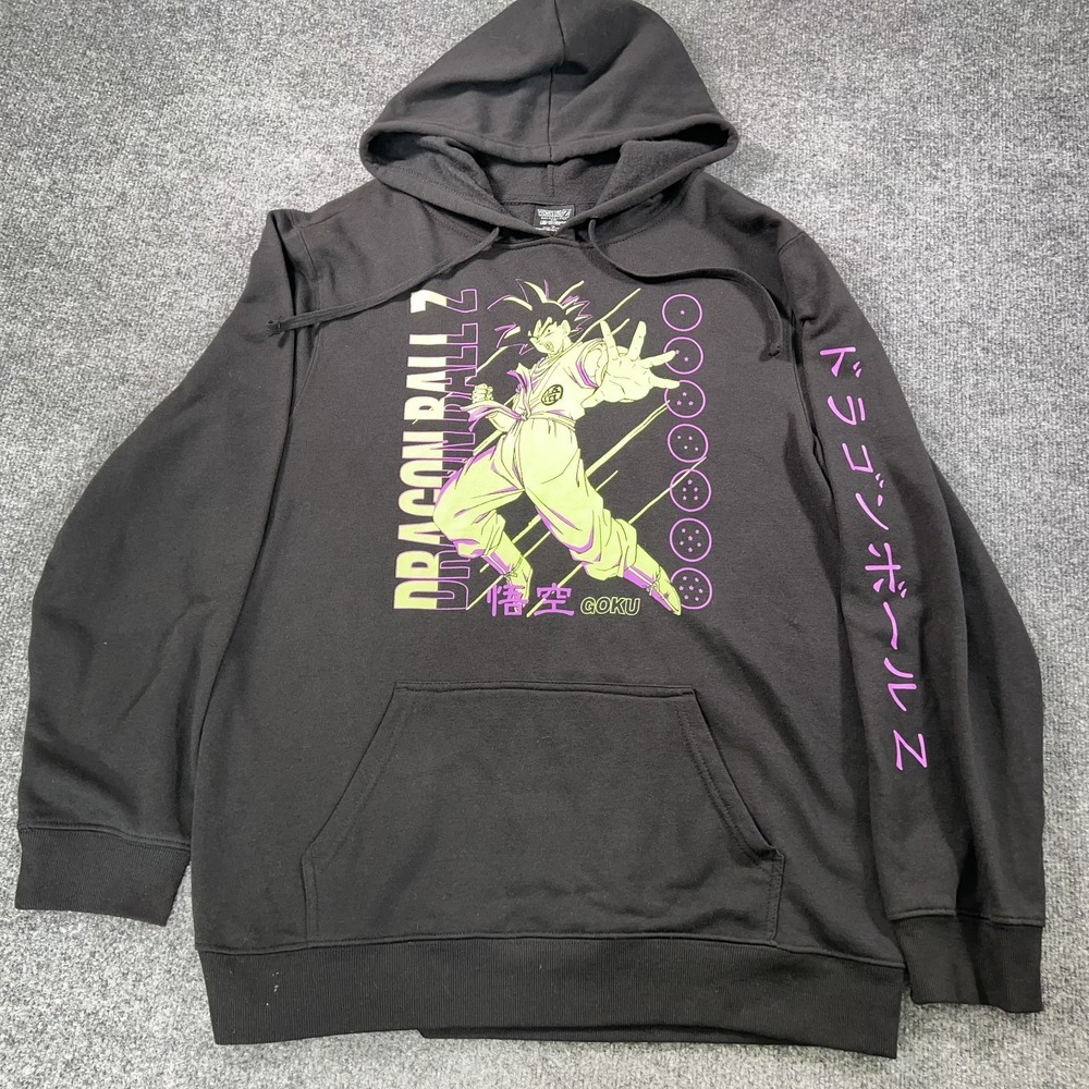 Dragon Ball Z Goku Hoodie Mens M Black Neon Green Toei Animation Anime Graphic